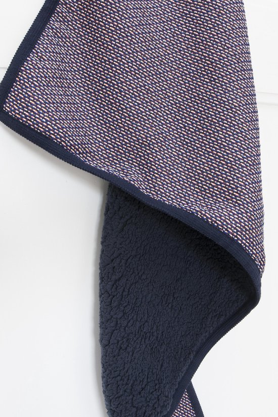 Dafne Stolt sjaal, hokjesprint kobalt blauw/beige en donkerblauwe teddy. |  bol.com