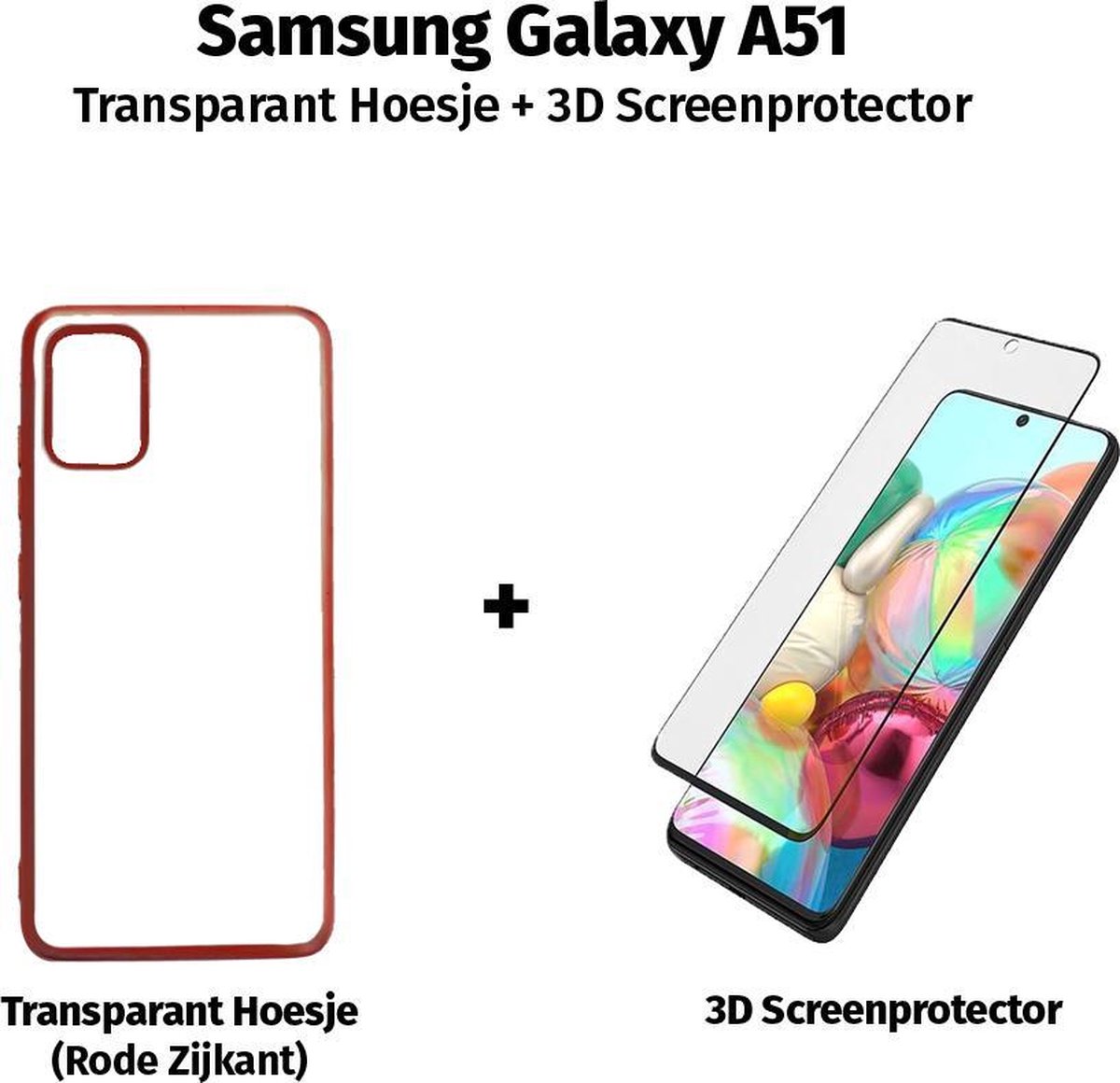 Samsung Galaxy A51 Hoesje Transparant Rode Rand + Gratis 3D Screenprotector / Gehard Glas