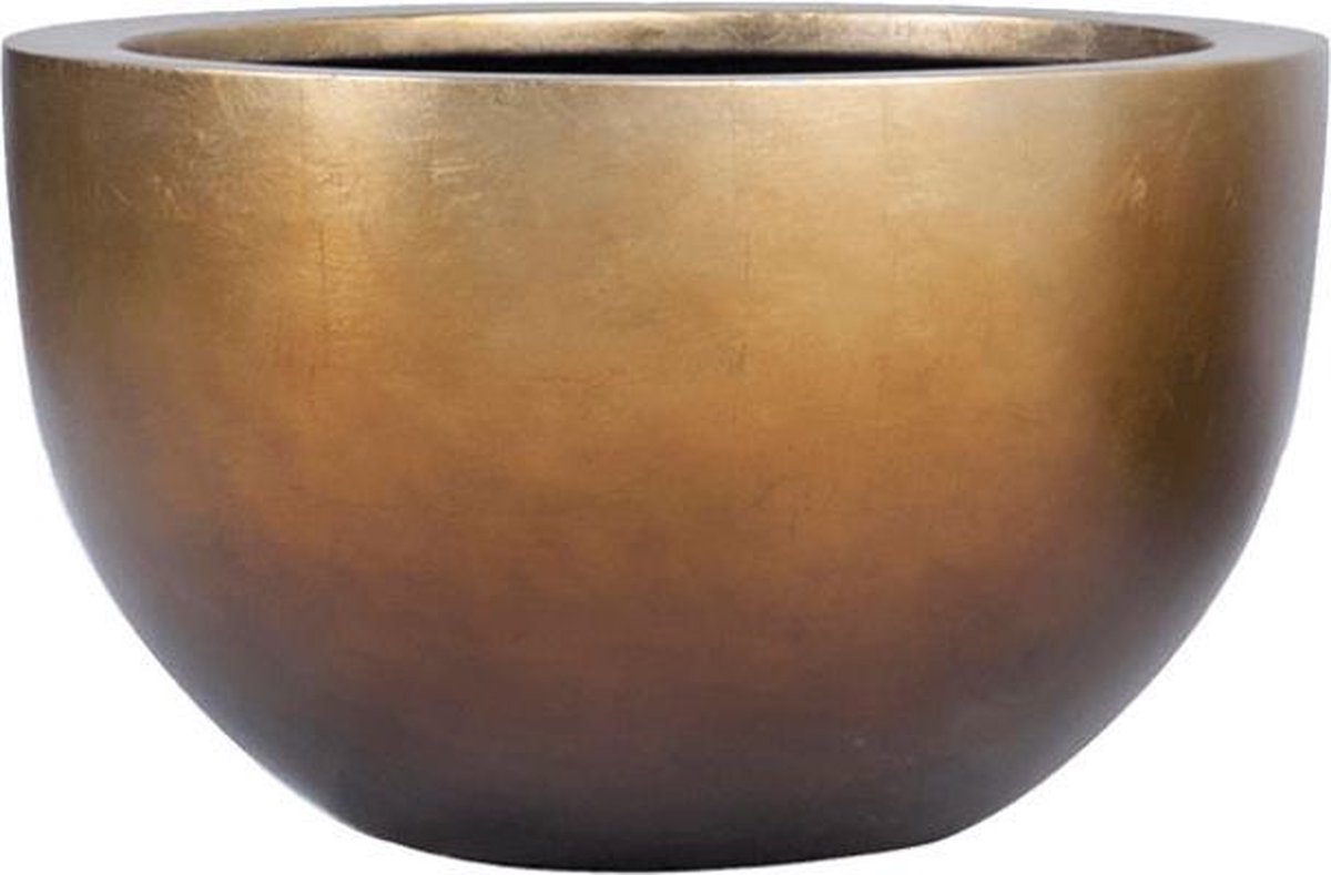 Maxim schaal honing goud 45 cm breed | Brede lage ronde bloempot in metallic gouden bronzen kleur | Grote bloempot plantenbak vaas vazen