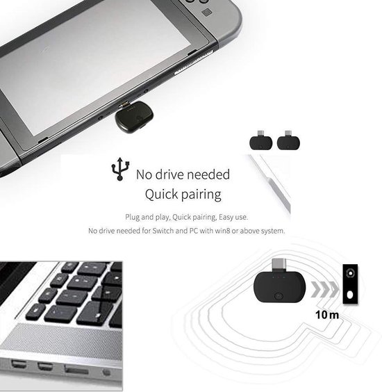 DrPhone NINDO AptX - USB Bluetooth 5.0 Audio Dongle - USB-C Adapter Geschikt voor Computer PC / Laptop / Nintendo Switch / TV / PS4 - DrPhone
