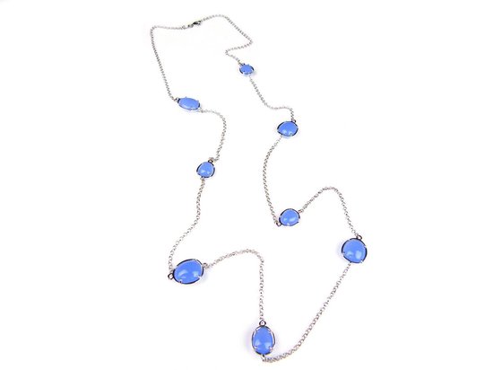 Zilveren halsketting collier halssnoer Model Bubbels gezet met blauwe stenen