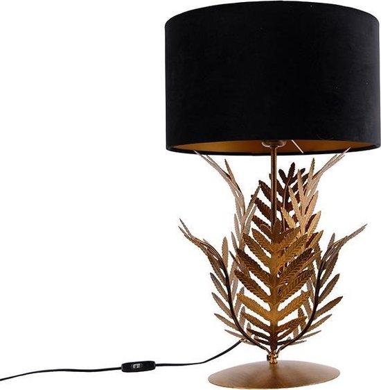 QAZQA botanica - Landelijke Tafellamp met kap - 1 lichts - H 60 cm - Zwart Goud - Woonkamer | Slaapkamer