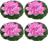 4x Roze drijvende kunst waterlelie bloemen 18 cm - Tuinaccessoires - Vijverbenodigdheden - Vijverdecoratie - Nep/kunst bloemen/planten - Waterlelies