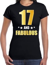 17 and fabulous verjaardag cadeau t-shirt / shirt - zwart - gouden en witte letters - voor dames - 17 jaar verjaardag kado shirt / outfit L