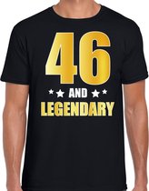 46 and legendary verjaardag cadeau t-shirt / shirt - zwart - gouden en witte letters - voor heren - 46 jaar verjaardag kado shirt / outfit 2XL