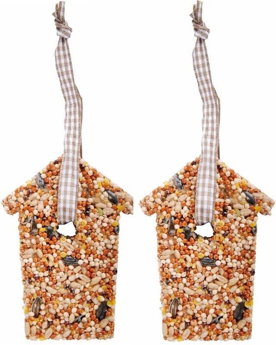2x Vogelvoer hangers huisje 10 cm - Vogelzaad - Tuinartikelen - Tuindecoratie
