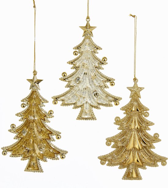 Set van drie gouden kerstboom ornamenten Hoogte: 10 cm | bol.com