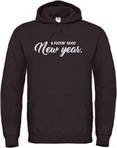 Hoodie zwart S - New year - zilver glitter - soBAD. | Kleding | Hoodie unisex | Hoodie mannen | Hoodie dames | Kerst | Oud&nieuw | Nieuwjaar | glitter