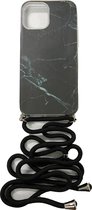iPhone 12 mini hoesje met koord case marmer zwart blauw