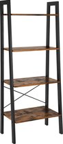 Wandkast - Ladder kast - Boekenkast  - 138cm x 56cm x 34cm - Vintage Bruin - Industrieel design metaal - zwart poedercoat  - Woonkamer meubel - Hoekkast - Hout - Gadgetpanda