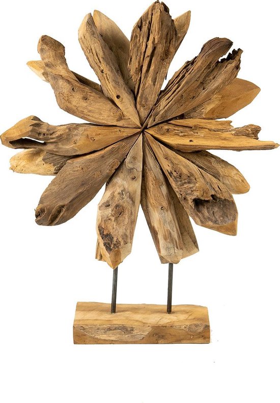Teakhouten op voet - bloem - houten woondecoratie - hout/bruin 30 x 10 x cm | bol.com