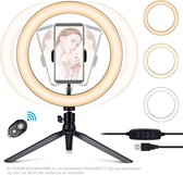Ringlamp met Statief - 20 cm / 8 inch - 3 kleurmodi en 10 helderheid - USB-voeding - Dimbaar licht - voor make-up, streaming en selfie-fotografie
