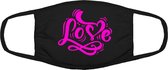 Love mondkapje | liefde | valentijn | gezichtsmasker | bescherming | bedrukt | logo | Zwart / Roze mondmasker van katoen, uitwasbaar & herbruikbaar. Geschikt voor OV