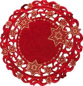 Kerst-Tafelkleed Rood met sterren in rand - Rond 30 cm