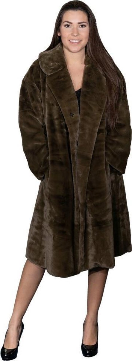 Manteau long imitation fourrure-kaki-entièrement  doublé-femme-hiver-chaud-prix-qualité | bol