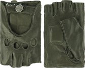 Laimböck klassieke leren autohandschoenen dames met halve vingers model Chihuahua Color: Loden, Size: 7