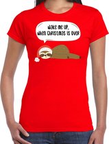 Luiaard Kerst shirt / Kerst t-shirt Wake me up when christmas is over rood voor dames - Kerstkleding / Christmas outfit XL