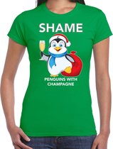 Pinguin Kerst shirt / Kerst t-shirt Shame penguins with champagne groen voor dames - Kerstkleding / Christmas outfit M