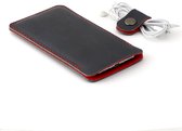 JACCET lederen iPhone 12 Pro Max sleeve - antraciet/zwart leer met rood wolvilt - Handmade in Nederland