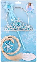Prinsessen Accessoireset | Prinssessen Toverstaf + Kroon + Elsa Haar Vlecht | Frozen Haar Vlecht - 3 delig Blauw