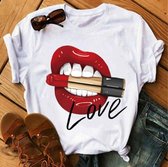 T-shirt lipstick love - dames - vrouw - kleding - mode - shirt - korte mouw - dames T-shirt