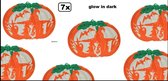 7x Wand decoratie Pompoen/heks glow in dark - Halloween |glow | pompoen | heks | horror | griezel creepy | heksen