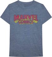Marvel Heren Tshirt -2XL- Distressed Logo Blauw