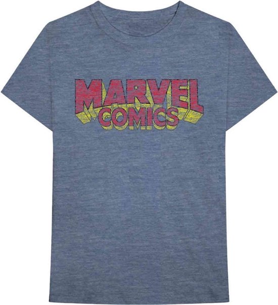 Marvel - Distressed Logo Heren T-shirt - 2XL - Blauw