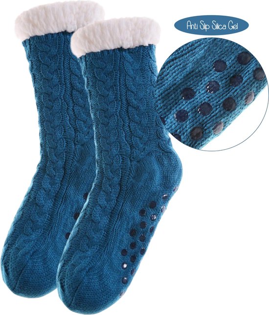 JAXY Chaussettes De Maison - Chausettes Homme - Chausettes Femme - Chausettes Antiderapantes - Pantoufles Femme et Homme - Chaussettes Femme Hiver - Chaussettes Chaudes - Bleu Pétrole