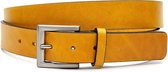 JV Belts Sportieve okergele jeansriem - heren en dames riem - 3.5 cm breed - Oker geel - Echt Leer - Taille: 90cm - Totale lengte riem: 105cm