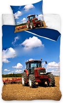 DREAMEE Dekbedovertrek Red Tractor - Eenpersoons - 140x200 cm - Multi