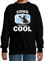 Dieren koeien sweater zwart kinderen - cows are serious cool trui jongens/ meisjes - cadeau koe/ koeien liefhebber 9-11 jaar (134/146)