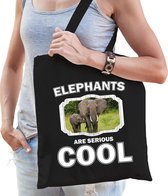 Dieren olifant  katoenen tasje volw + kind zwart - elephants are cool boodschappentas/ gymtas / sporttas - cadeau olifanten fan