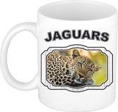 Dieren luipaard beker - jaguars/ jaguars/ luipaarden mok wit 300 ml