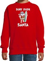 Surf dude Santa fun Kerstsweater / Kerst trui rood voor kinderen - Kerstkleding / Christmas outfit 3-4 jaar (98/104) - Kersttrui