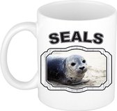 Dieren grijze zeehond beker - seals/ zeehonden mok wit 300 ml