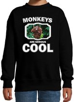 Dieren apen sweater zwart kinderen - monkeys are serious cool trui jongens/ meisjes - cadeau orangoetan/ apen liefhebber 7-8 jaar (122/128)