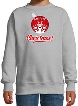 Rendier Kerstbal sweater / Kerst trui Merry Christmas grijs voor kinderen - Kerstkleding / Christmas outfit 5-6 jaar (110/116)