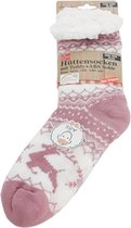 Hüttesock - Happy dames huissokken - Kerstsokken - Extra warm en zacht - ABS en anti slip - Deer Roze