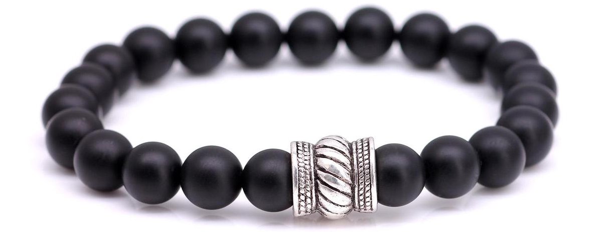 FortunaBeads Bali Basic Zwart Onyx Armband – Heren – Natuursteen – Medium 18cm