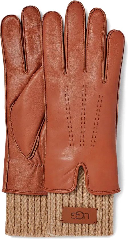 UGG Leather Tech & Knit Cuff Dames Handschoenen - Chestnut - Maat S |  bol.com