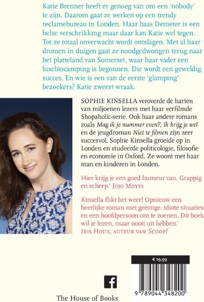 Achterkant van het boek "Mijn niet zo perfecte leven" met een foto van Sophie Kinsella.