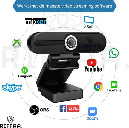 Riffaa Webcam voor Pc met Microfoon - Full HD Webcam 1080p - Inclusief tripod en klepje - Windows en Mac - Webcams met usb - Riffaa