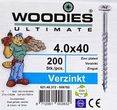 Woodies ultimate spaanplaatschroef 4x40mm - platkop - verzinkt - deeldraad - PZD 2 - 62140372 (Per 200 stuks)