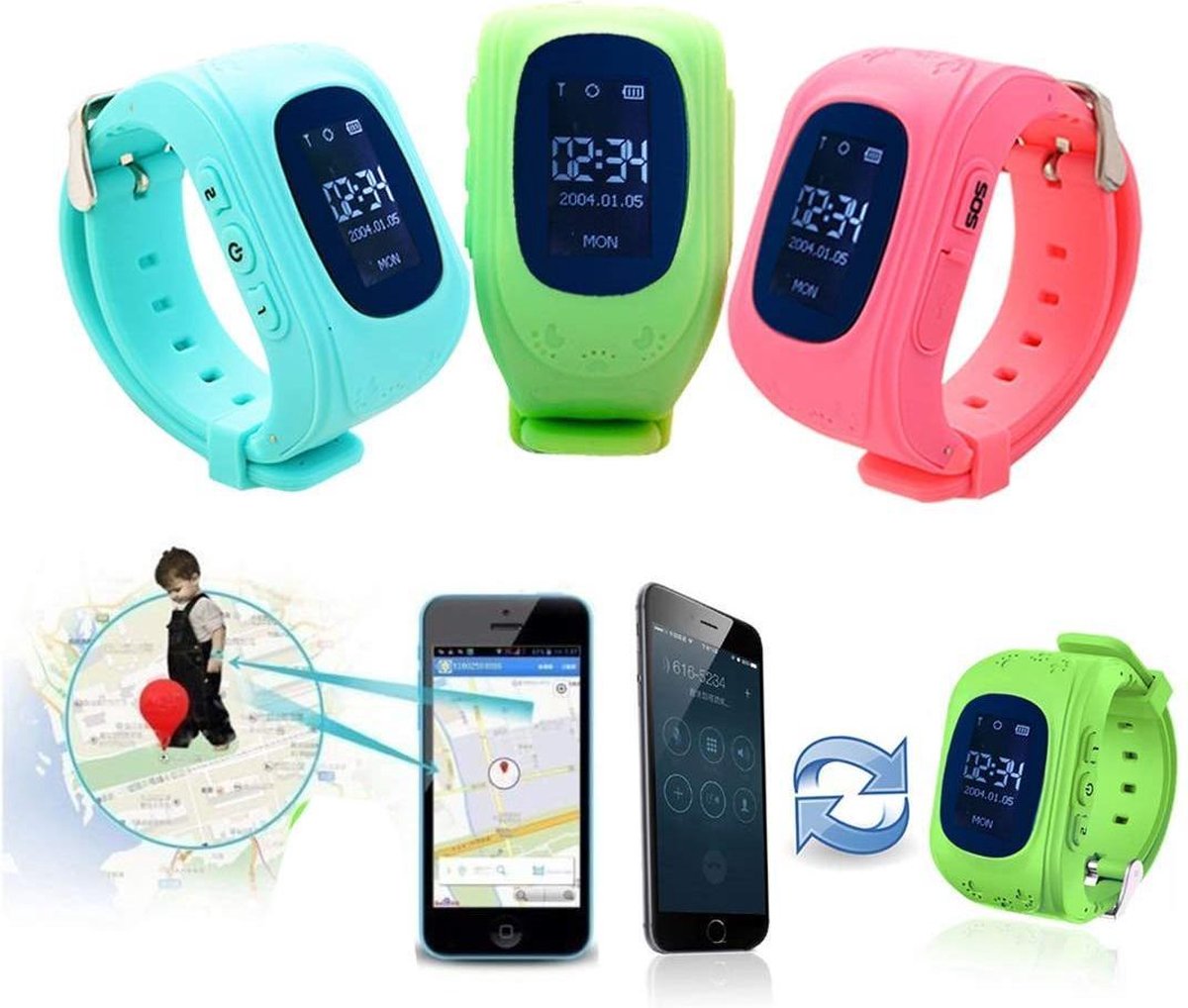 Kinder Smartwatch - Zwart - GPS  - kinderen - smartwatches - gps tracker - Mayma