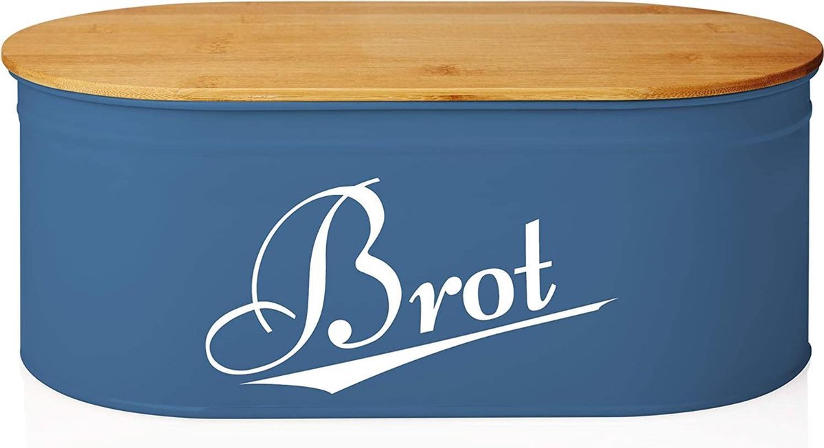 Lumaland Cuisine - Broodtrommel - Metaal met bamboe deksel - Ovaal - 36 x 20 x 13,8 cm - Blauw