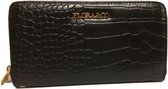 Flora & Co Wallet L Kroko Zipper Zwart