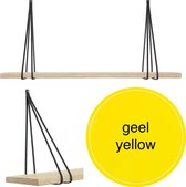 Leren split-plankdragers - Handles and more® - 100% leer - GEEL - set van 2 / excl. plank (leren plankdragers - plankdragers banden - leren plank banden)