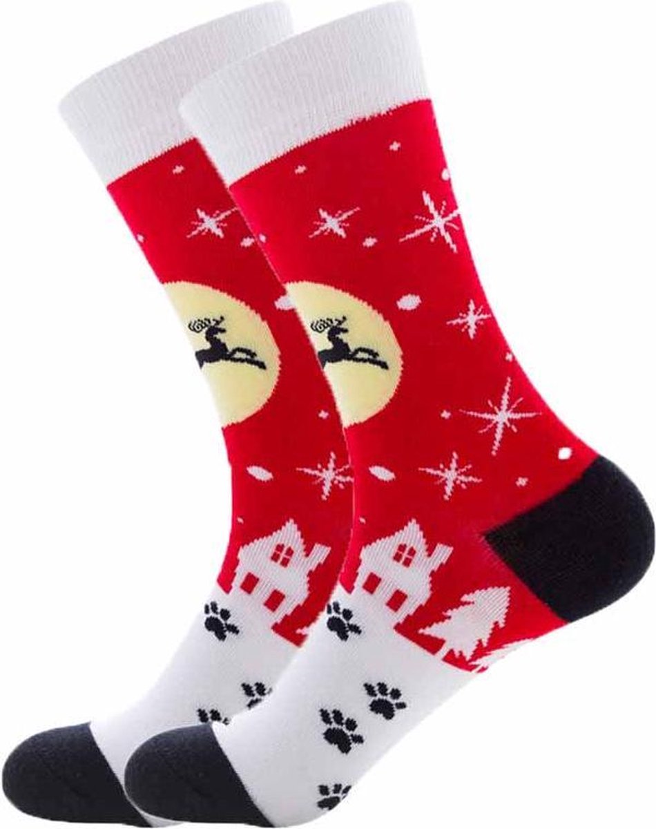 Kerstsok 'Vliegend Rendier' Rood/wit (91245)