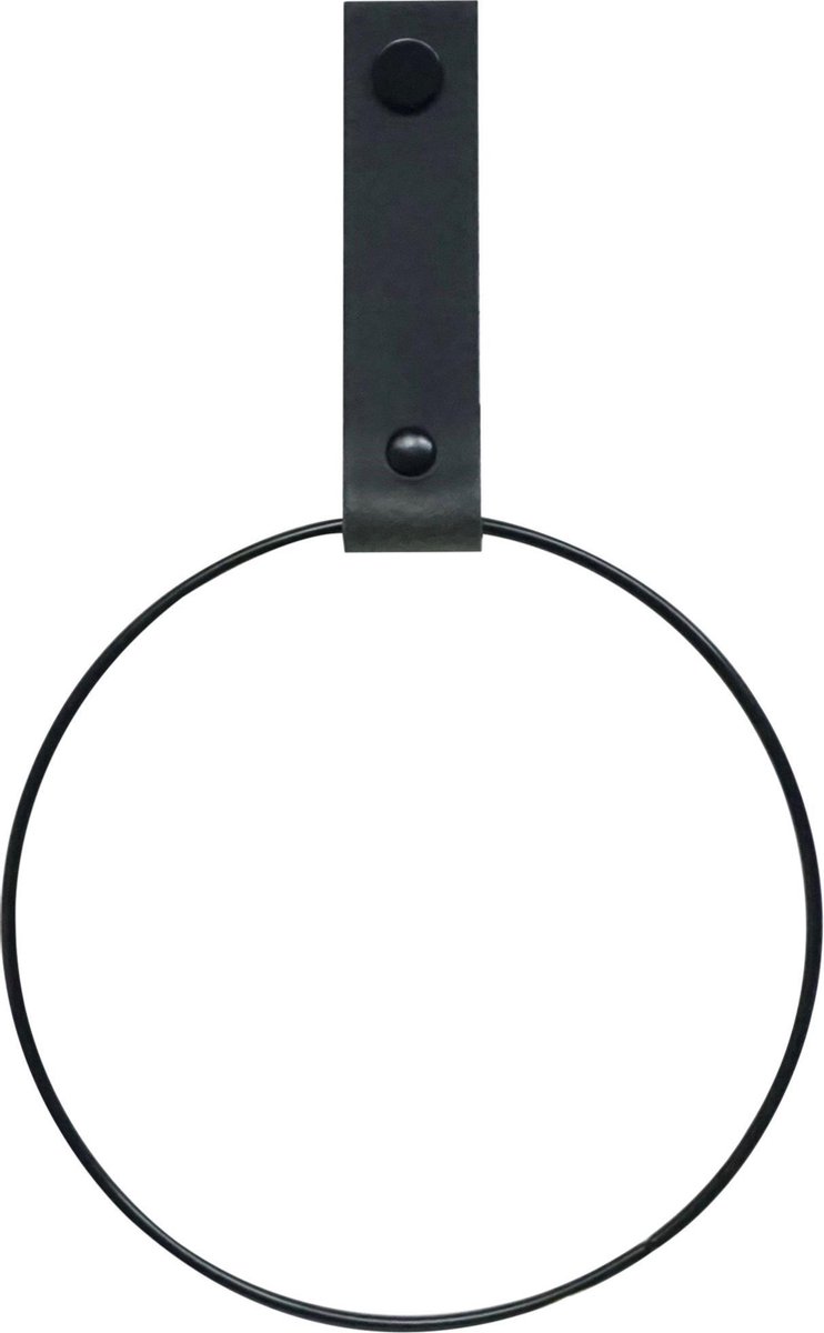 Leren Handdoekring | VINTAGE BLACK - maat M (handdoekhanger - handdoekhaakje)
